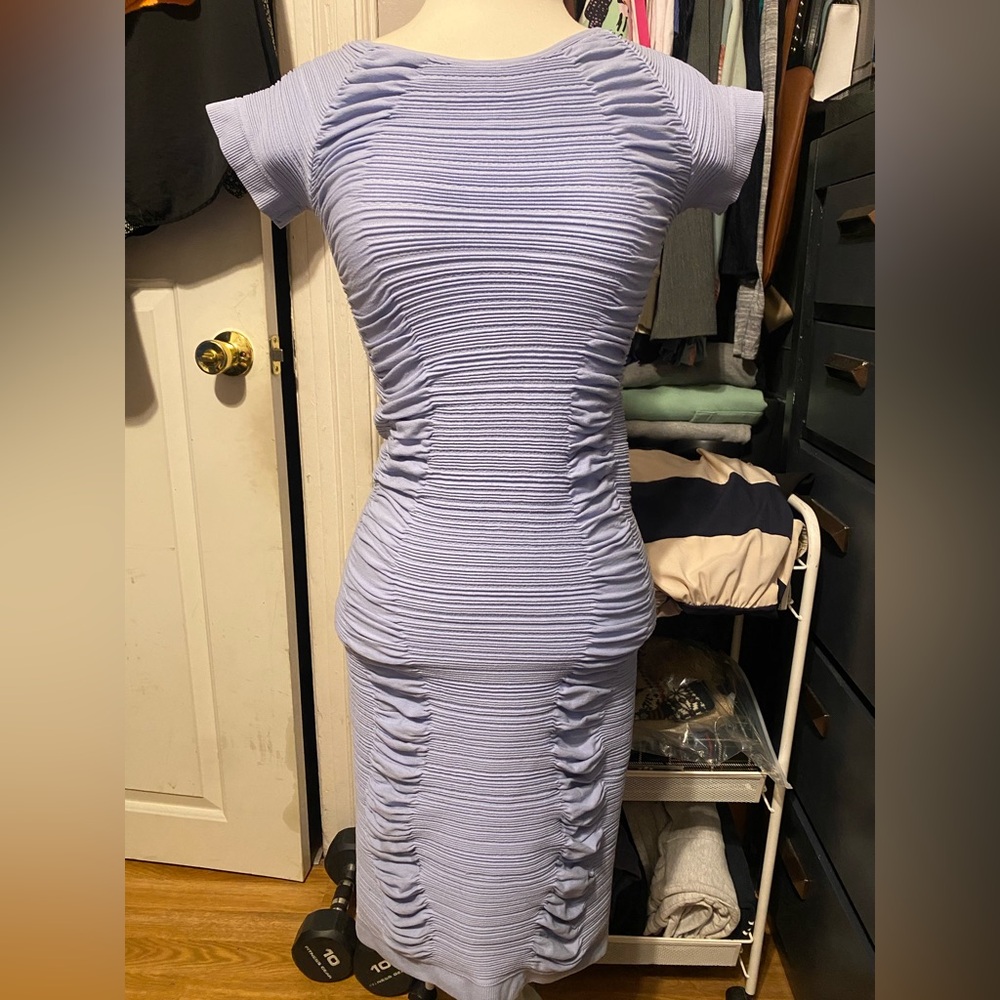Pre-Owned, Women’s Size L/XL Aura Lavender Textured Midi Short Sleeve Dress